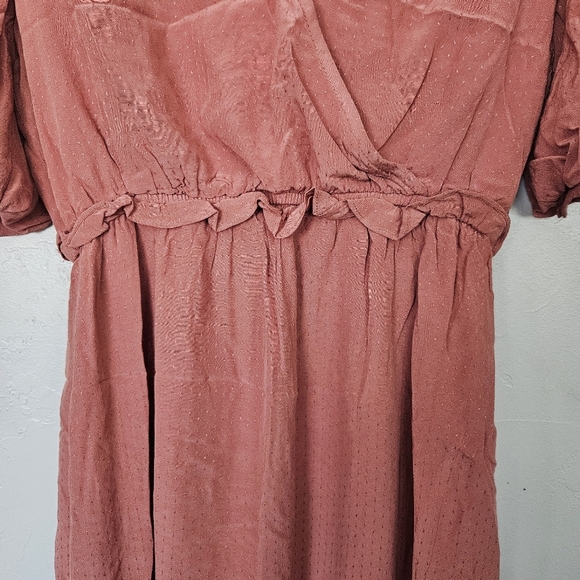 Skies Are Blue Women's Small Pink Puff Sleeve Midi Sundress Knee Length Surplice - Picture 5 of 9